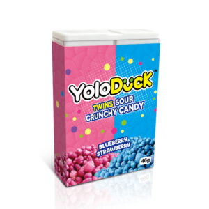 yoloduck twins sour crunchy candy – dual texture tangy bite candy that combines crunchy outside with sour tangy fun inside.