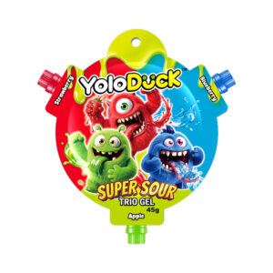 three layer sour gel gummy candy. intensely tangy with a soft, chewy texture. a bold and extreme sour experience for thrill seeking taste buds.